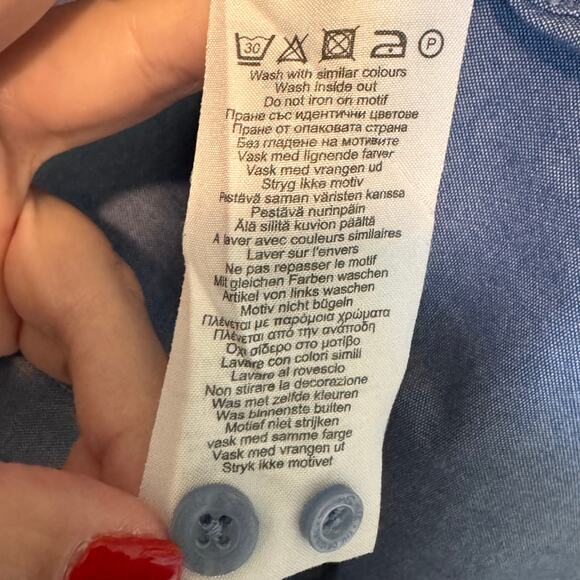 Ben Sherman Blue Chambray Printed Pocket‎ Button Down Mens Large Mod - Picture 10 of 10